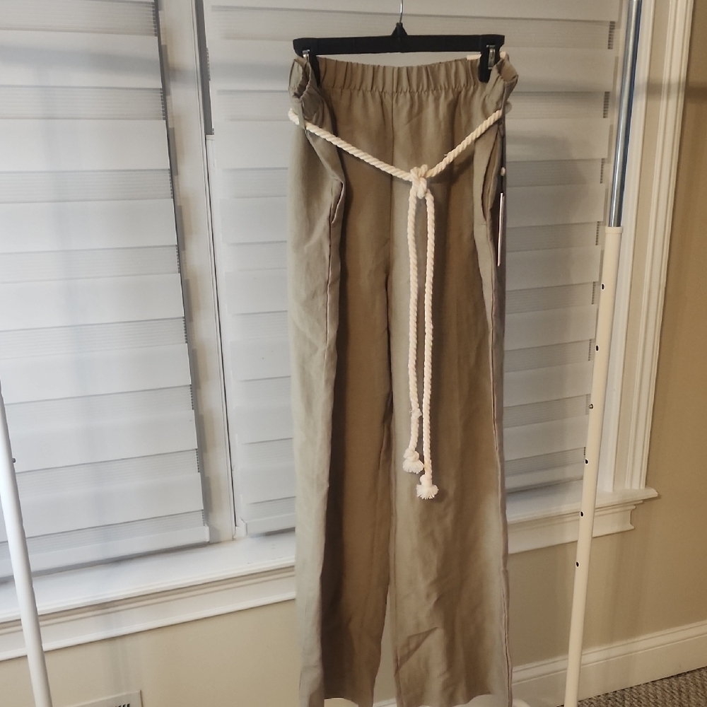 HAVER+BLAIR Beige Wide-Leg Pants with Rope Belt Size XL